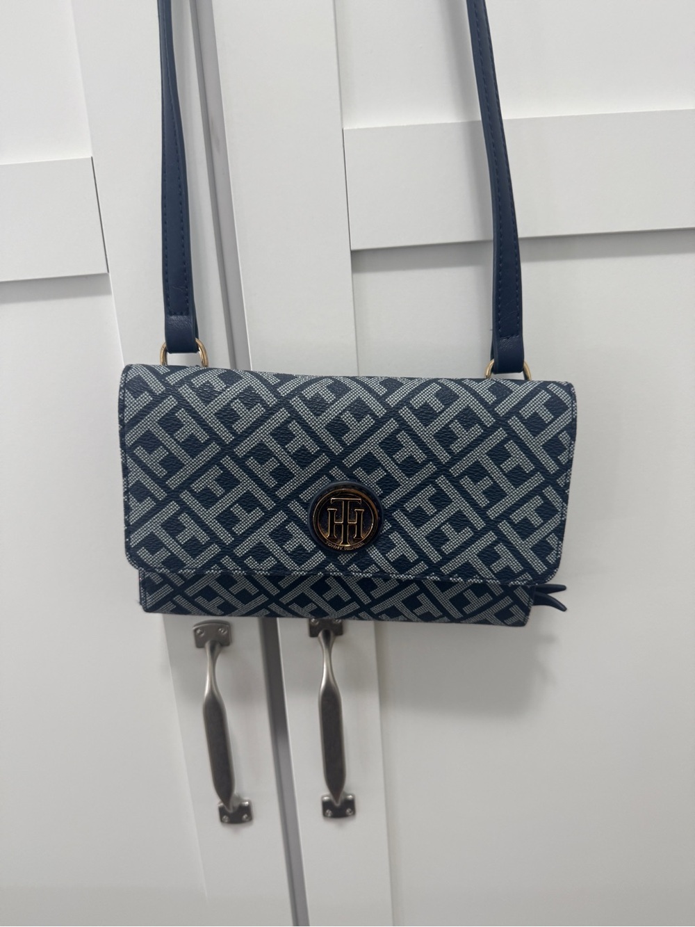 Tommy Hilfiger Monogram Crossbody Wallet Bag Navy Blue